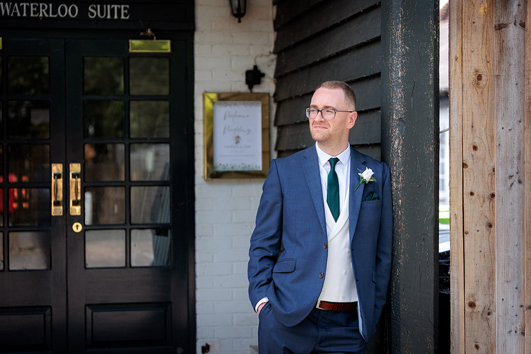 Portrait of groom at Wellington Arms wedding