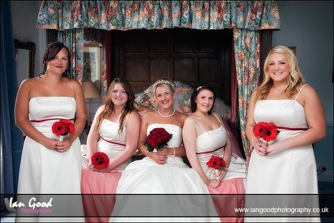 bride and bridesmaids by wedding photographer at Hook in Hampshire