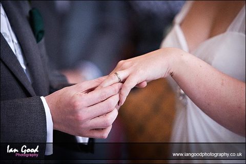 Close-up of wedding ring at Audleys Wood