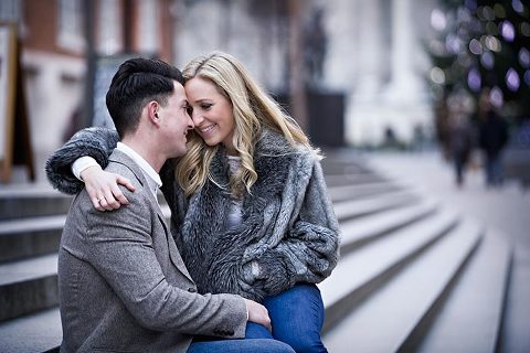 Engaged couple near St Pauls in London
