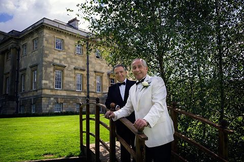 Botleys Mansion wedding groom and best man