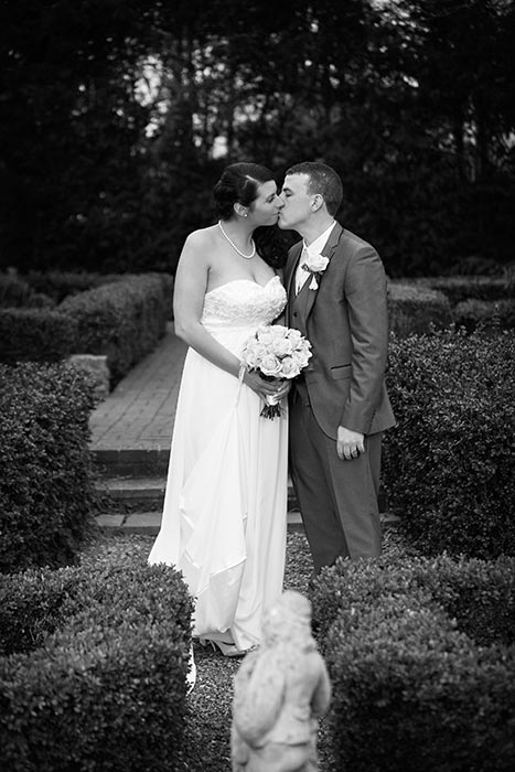 black and white photo of bride and groom