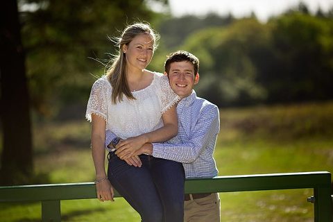 backlit portrait of couple on new forest engagement shoot