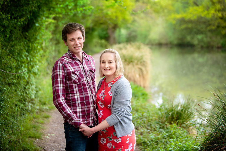 engagement photo of couple by basingstoke canal