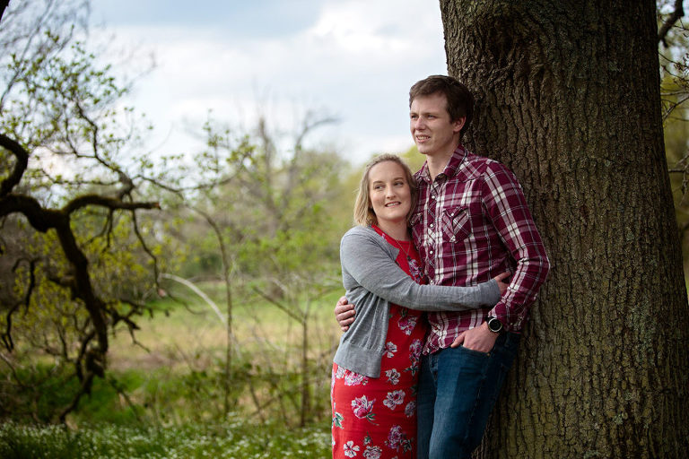 pre-wedding photo of engaged couple at odiham common