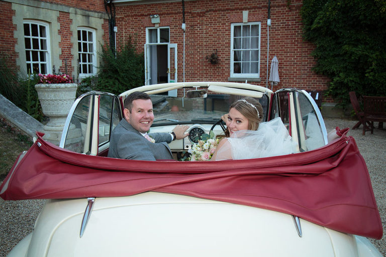 wedding photography at Warbrook House Hotel  - couple in vintage car