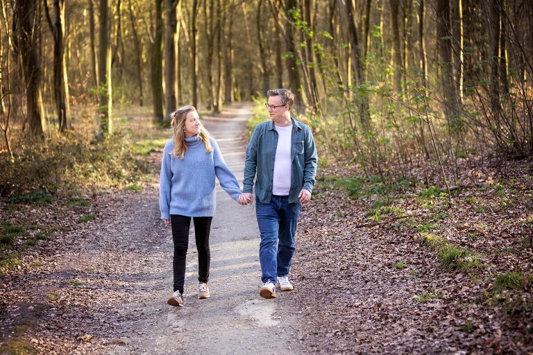 Engagement photos in Micheldever Blackwood Forest by Hampshire wedding photographer