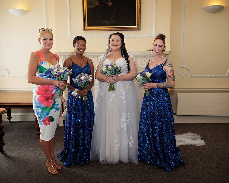 Bride with bridesmaids at Basingstoke register office